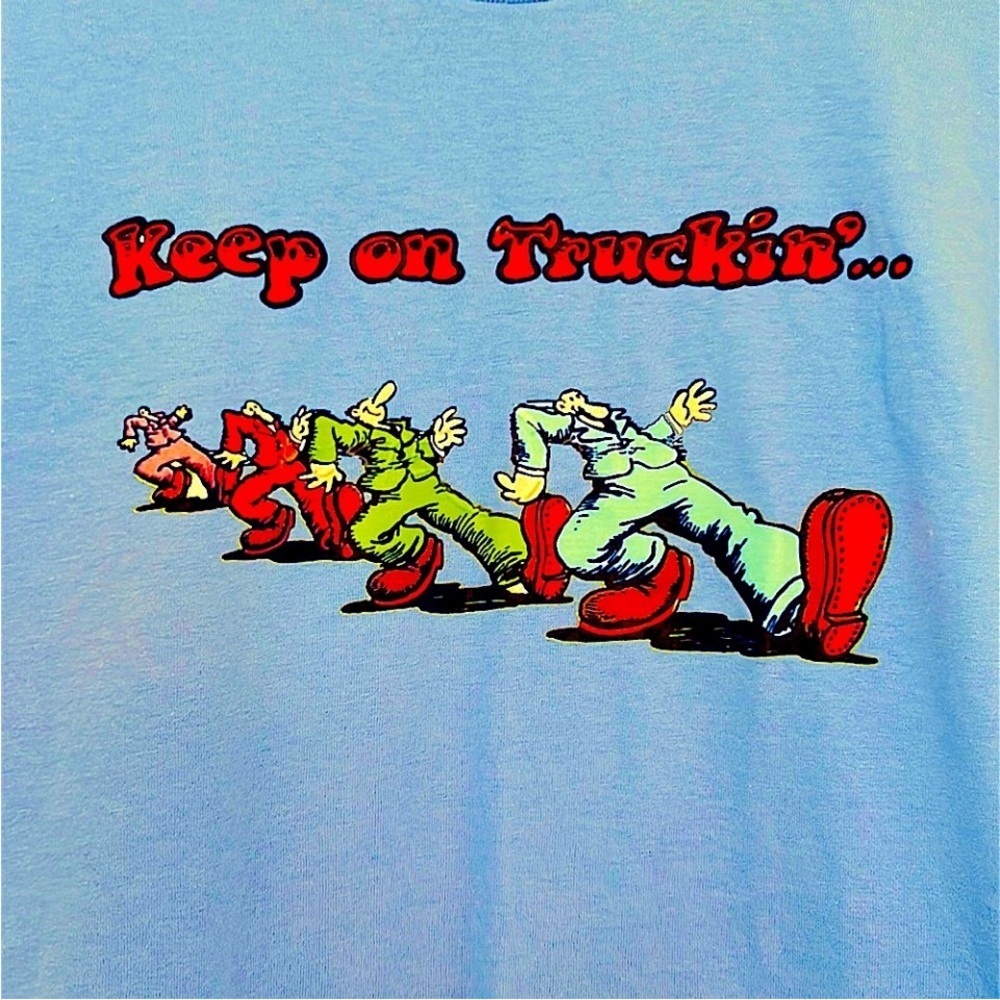 Keep on Truckin Robert Crump Bright Blue Short Sleeve T Shirt Unisex Size Small